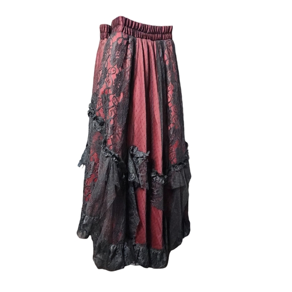 Victorian Gothic Lace Overlay Elastic Waist High Low Skirt - Picture 3 of 15